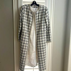 Alice and Olivia black and white tweed duster jacket